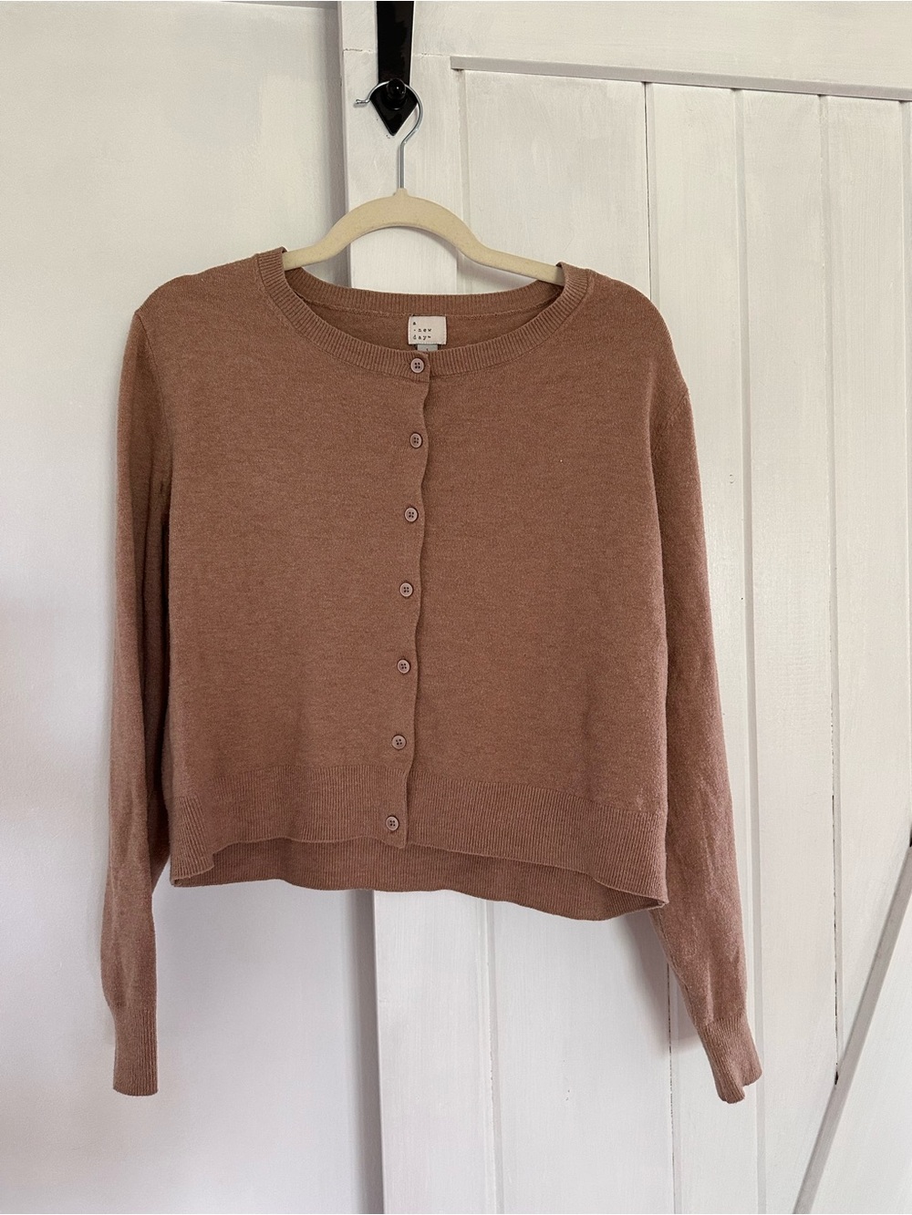 a new day Mauve Brown Cropped Button Cardigan